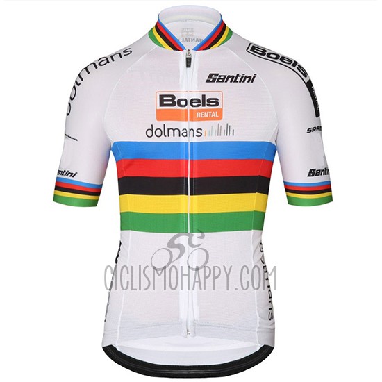 UCI Mondo Campione Leader Cycling Jersey Bib Short 2018 Men Short Sleeve Boels Dolmans White
